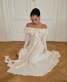 Sexy Sheath Long Sleeves Champagne Long Prom Dress HZ1022