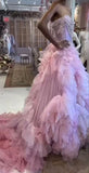 Ball Gown Strapless Pink Tulle Long Prom Dress HZ1022