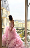 Ball Gown Strapless Pink Tulle Long Prom Dress HZ1022
