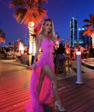 Sexy High Low Strapless Hot Pink Satin Prom Dress HZ1022