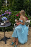 2 Pieces Sleeveless Light Sky Blue Satin Prom Dress HZ1022