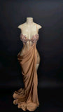 Sexy Mermaid Straps Slit Velvet Prom Dress HZ1022