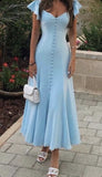 A line Sleeveless Light Sky Blue Ankle Length Prom Dress HZ1022