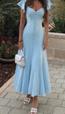 A line Sleeveless Light Sky Blue Ankle Length Prom Dress HZ1022