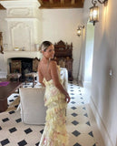 Modest Sheath Straps Chiffon Yellow Prom Dresses HZ1022