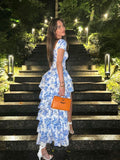Sexy High Low Square Neckline Blue Prom Dresses HZ1022