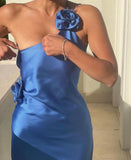 Sexy A line Backless Royal Blue Satin Prom Dresses HZ1022