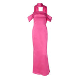 Sexy Mermaid Halter Hot Pink Silk Satin Prom Dresses HZ1022