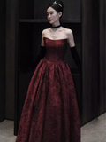 Classic Ball Gown Strapless Satin Burgundy Prom Dresses Long Prom Dress HZ1022