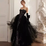 Classic Mermaid Straps Sequin Black Prom Dresses Long Prom Dress HZ1022