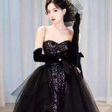 Classic Mermaid Straps Sequin Black Prom Dresses Long Prom Dress HZ1022