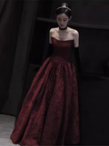 Classic Ball Gown Strapless Satin Burgundy Prom Dresses Long Prom Dress HZ1022