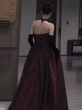 Classic Ball Gown Strapless Satin Burgundy Prom Dresses Long Prom Dress HZ1022