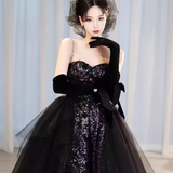 Classic Mermaid Straps Sequin Black Prom Dresses Long Prom Dress HZ1022