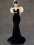 Sexy Mermaid Black Velvet Long Prom Dresses HZ1022