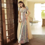 Mermaid Gold Sequin Prom Dress Long Prom Dresses HZ1022
