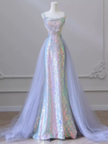 Sparkly Mermaid Sleeveless Sequin Light Sky Blue Long Prom Dress HZ1022