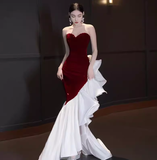 Mermaid Sweetheart Burgundy Sequin Prom Dress Long Prom Dresses HZ1022