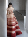 Modest Ball Gown Strapless Pink Tulle Flowers Long Prom Dresses HZ1022