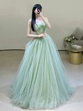 Sexy Green Strapless Tulle Floor Length Prom Dress HZ1022