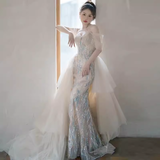Sparkly Mermaid Cap Sleeves Sequin Long Prom Dress HZ1022