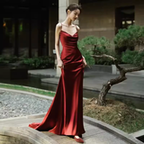 Sexy Mermaid Silk Satin Burgundy Prom Dress Long Prom Dresses HZ1022