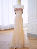 Classic Mermaid Strapless Sequin Prom Dresses Long Prom Dress HZ1022