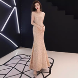 Sparkly Mermaid Champagne Sequin Long Prom Dress HZ1022