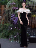 Mermaid Off The Shoulder Black Velvet Prom Dress Long Prom Dresses HZ1022