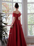 Simple A line Strapless Satin Red Long Prom Dress HZ1022