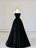 Gorgeous Spaghetti Strap Velvet Long Prom Dress with Pearls HZ1022