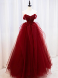 Gorgeous Burgundy Sweetheart Tulle Long Prom Dress with Beaded HZ1022