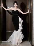 Mermaid Sweetheart Black Satin Prom Dress Long Prom Dresses HZ1022