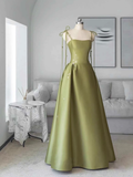 Simple A line Spaghetti Straps Satin Long Prom Dresses HZ1022