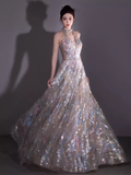 Sparkly A line Bling Sequin Long Prom Dress HZ1022
