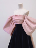 Simple A line Off The Shoulder Velvet Satin Long Prom Dresses HZ1022