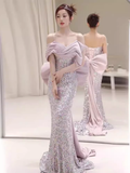 Princess Mermaid Sequin Lilac Prom Dress Long Prom Dresses HZ1022