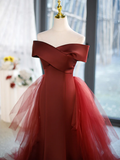 Mermaid V-Neck Satin Long Burgundy Prom Dress with Bow HZ1022