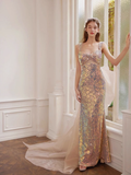 Luxury Mermaid Straps Sequin Long Prom Dress HZ1022