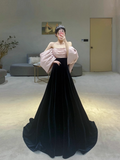 Simple A line Off The Shoulder Velvet Satin Long Prom Dresses HZ1022