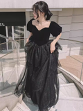 Ball Gown Black Prom Dress With Puffy Sleeves Long Prom Dresses HZ1022