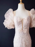 Sparkly Mermaid Sleeveless Sequin Light Pink Long Prom Dress HZ1022