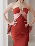 Mermaid Satin Rust Red Prom Dress Long Prom Dresses HZ1022