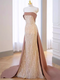 Classic Mermaid Strapless Sequin Prom Dresses Long Prom Dress HZ1022