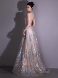 Sparkly A line Bling Sequin Long Prom Dress HZ1022