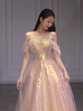 Sexy A line Off The Shoulder Prom Dresses With Sleeves Long Prom Gown HZ1022