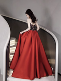 Simple Strapless Satin Red Long Prom Dress HZ1022