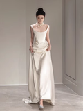 Simple Mermaid Evening Dress Ivory Satin Long Prom Dress HZ1022