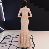 Sparkly Mermaid Champagne Sequin Long Prom Dress HZ1022