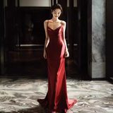Sexy Mermaid Silk Satin Burgundy Prom Dress Long Prom Dresses HZ1022